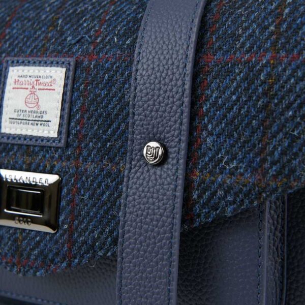 Harris Tweed Clutch, The Leather Medium Satchel, Islander, Navy Overcheck
