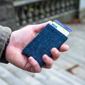 Harris Tweed Pop Up Card Holder In Blue