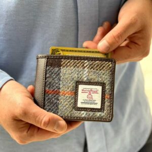 Harris Tweed Bifold Wallet In Blue Brown Check