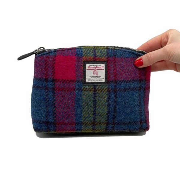 Harris Tweed Cosmetic Bag In Blue/Pink Check