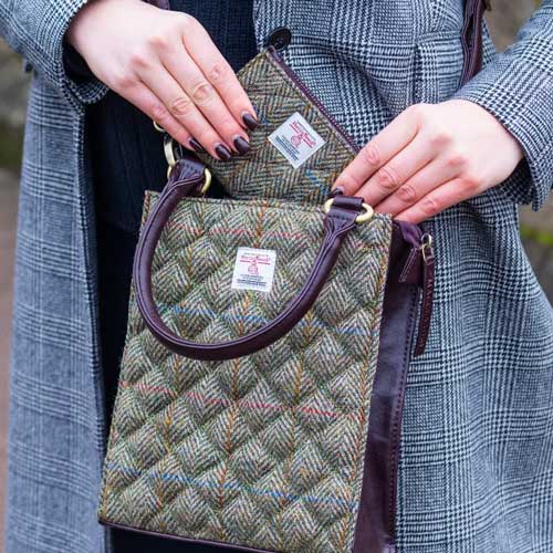 Harris Tweed Quilt Mini Tote Bag In Country Green