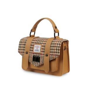 Harris Tweed Clutch, The Leather Mini Satchel, Islander, Beige Dogtooth