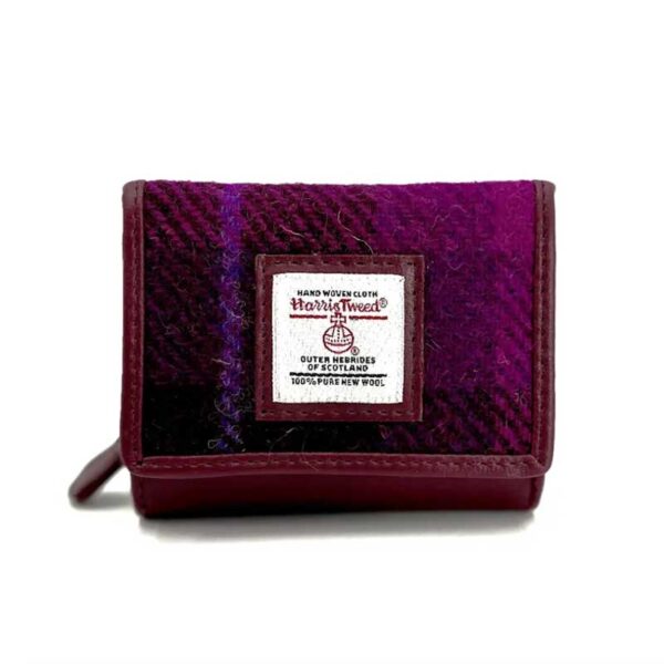 Harris Tweed Trifold Purse In Purple Check