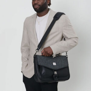 Harris Tweed The Laptop Satchel, Black Grey Herringbone