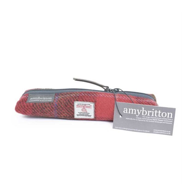 Harris Tweed Highland Range Slim Pencil Case Red Plaid