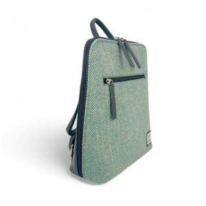 Harris Tweed Backpack In Turquoise Herringbone