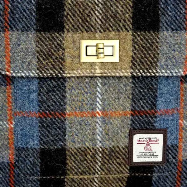 Harris Tweed Satchel Bag In Blue/Brown Check