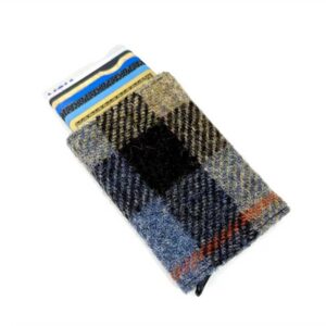 Harris Tweed Pop Up Card Holder In Blue/Brown Check