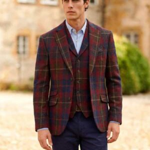 Harris Tweed Jacket "London" In Berry Check