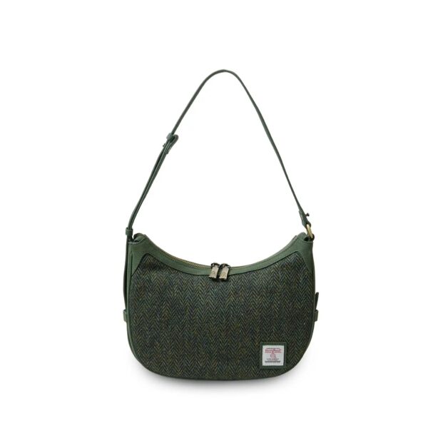 Harris Tweed Shoulder Bag, The Ellon, Islander, Dark Green Herringbone