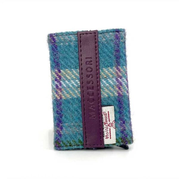 Harris Tweed Pop Up Card Holder In Green/Purple Plaid