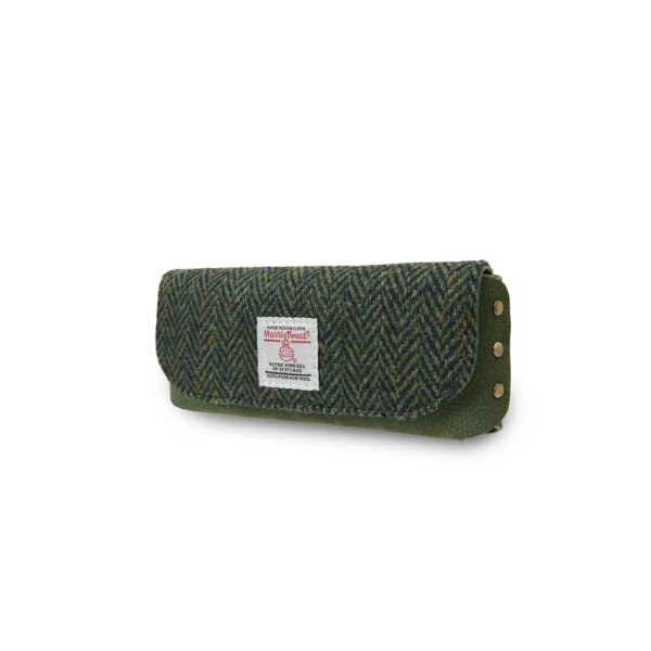 Harris Tweed Leather Glasses Case Dark Green Herringbone