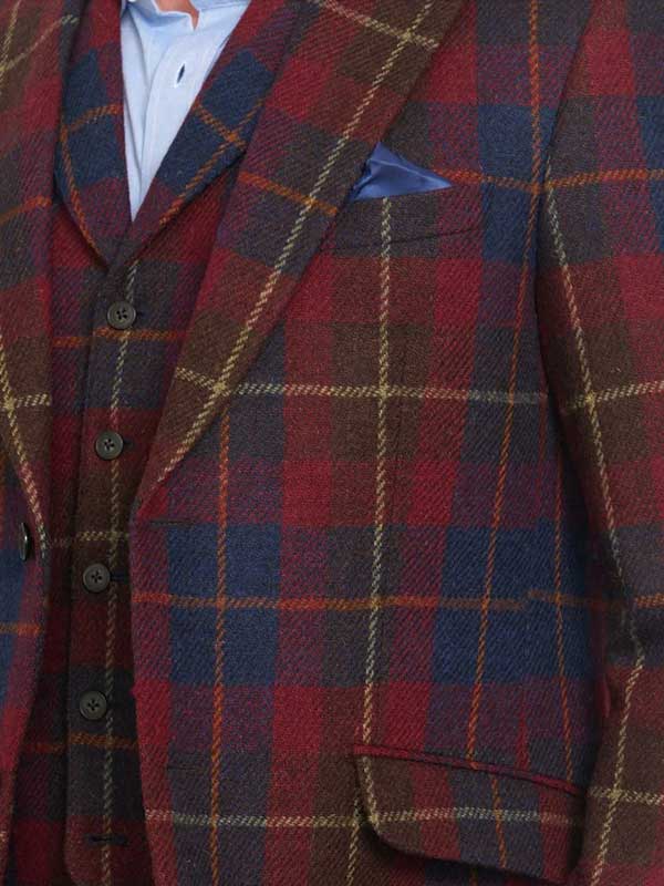 Harris Tweed Jacket "London" In Berry Check