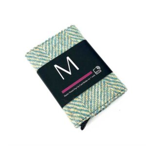 Harris Tweed Pop Up Card Holder In Turquoise Herringbone