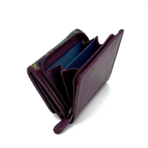Harris Tweed Trifold Purse In Green/Purple Plaid