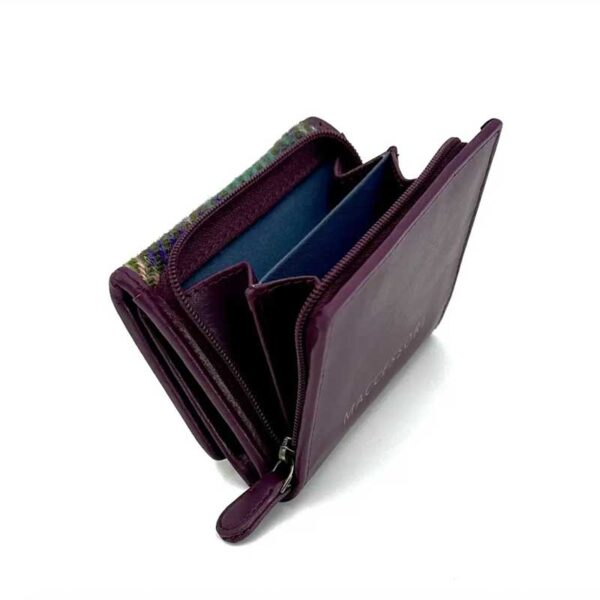 Harris Tweed Trifold Purse In Green/Purple Plaid