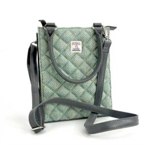 Harris Tweed Quilt Mini Tote Bag In Turquoise Herringbone