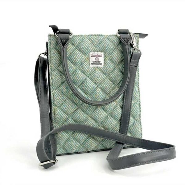 Harris Tweed Quilt Mini Tote Bag In Turquoise Herringbone