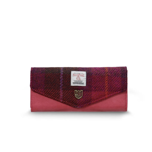 Harris Tweed Portemonnee, The Large Clasp, Fuchsia Tartan