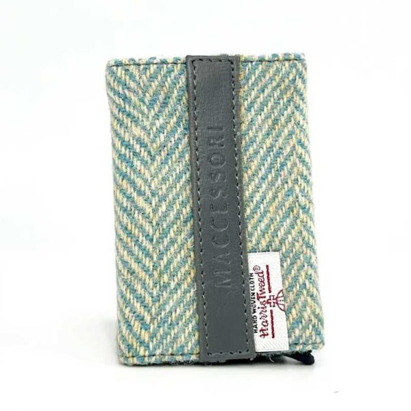 Harris Tweed Pop Up Card Holder In Turquoise Herringbone