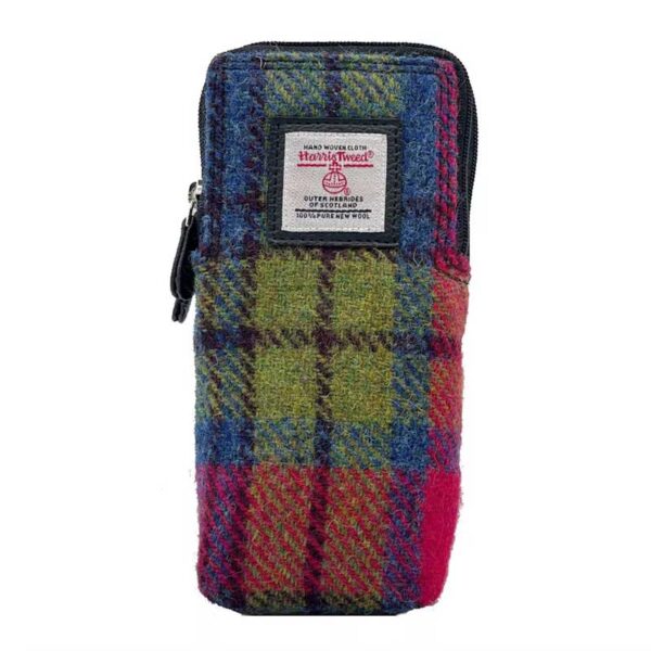 Harris Tweed Double Glasses Sleeve in Blue/Pink Check