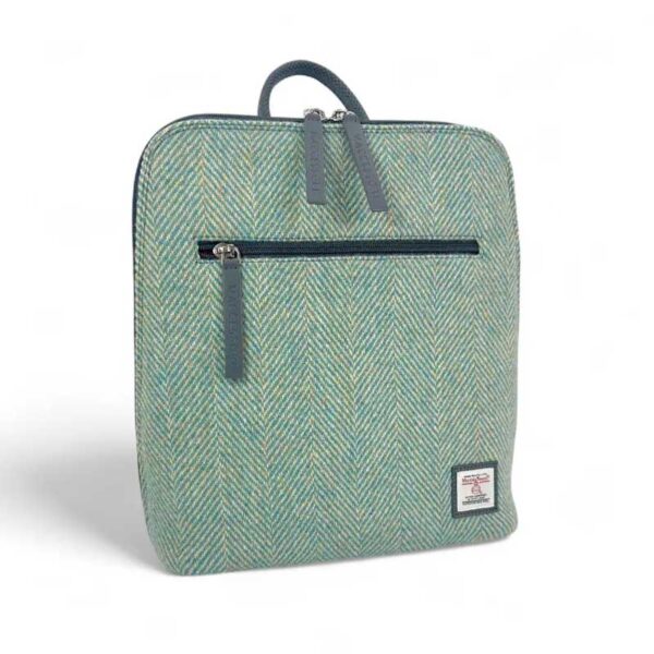 Harris Tweed Backpack In Turquoise Herringbone