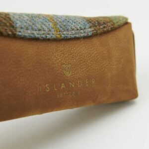 Harris Tweed Leather Glasses Case Chestnut Blue Tartan
