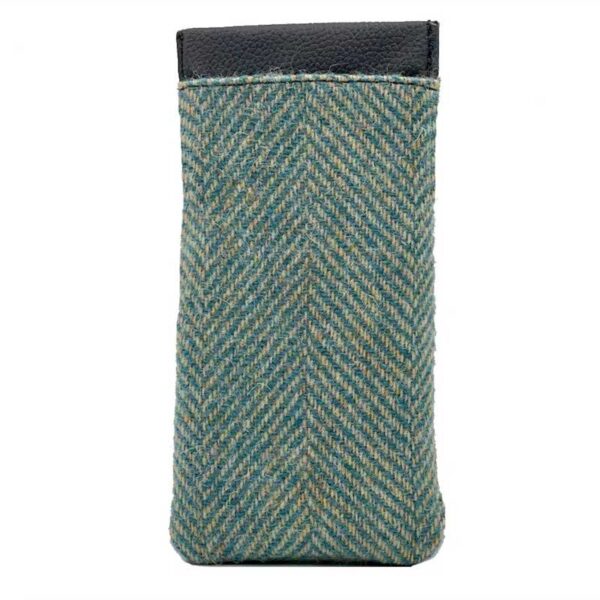 Harris Tweed Glasses Sleeve in Turquoise Herringbone