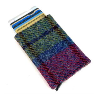 Harris Tweed Pop Up Card Holder In Blue/Pink Check