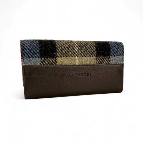 Harris Tweed Ladies Envelope Purse In Blue/Brown Check