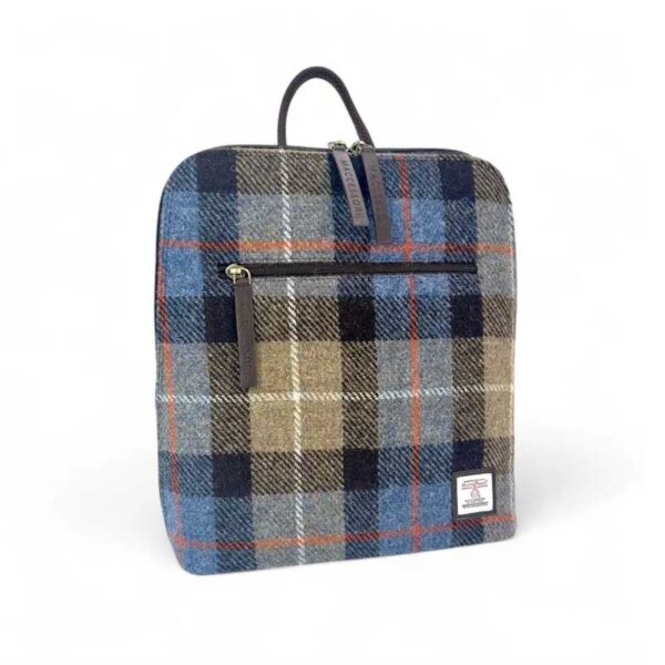 Harris Tweed Backpack In Blue/Brown Check