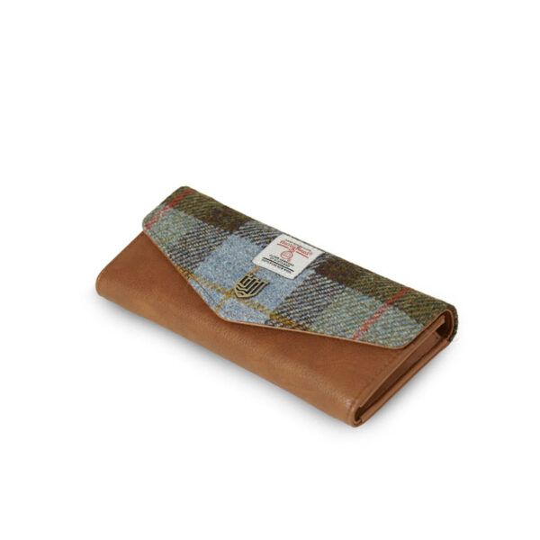 Harris Tweed Portemonnee, The Large Clasp, Chestnut Blue Tartan