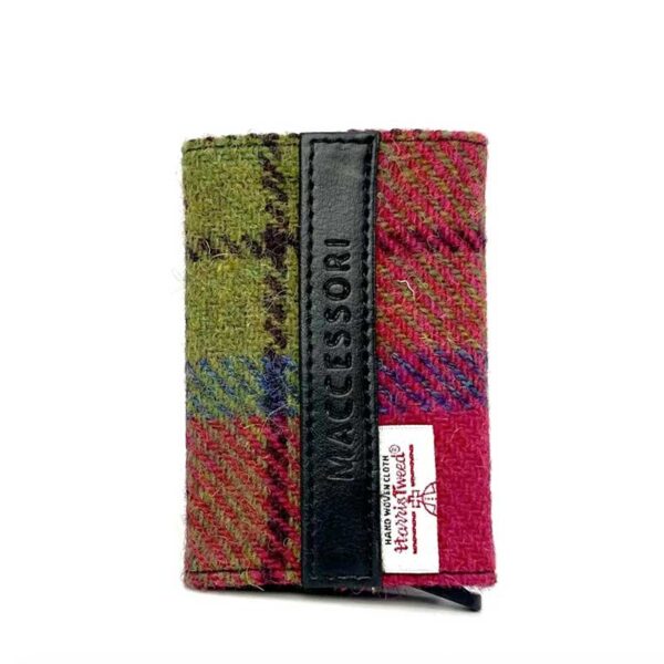 Harris Tweed Pop Up Card Holder In Blue/Pink Check