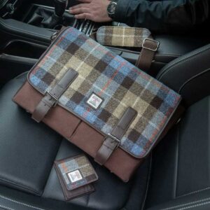 Harris Tweed Bifold Wallet In Blue Brown Check