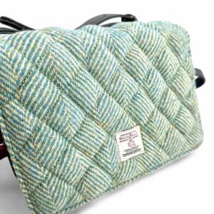 Harris Tweed Quilt Shoulder Bag In Turquoise Herringbone