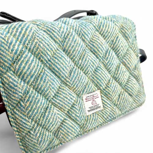 Harris Tweed Quilt Shoulder Bag In Turquoise Herringbone