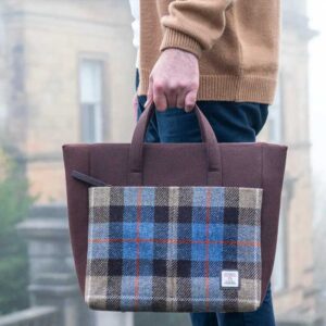Harris Tweed Travel Messenger Bag In Blue/Brown Check
