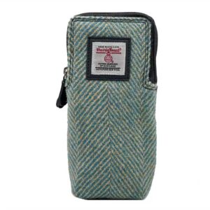 Harris Tweed Double Glasses Sleeve in Turquoise Herringbone