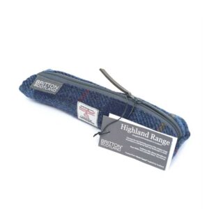 Harris Tweed Highland Range Slim Pencil Case Navy Plaid