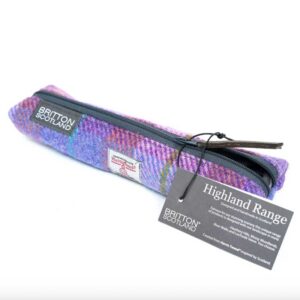 Harris Tweed Highland Range Slim Pencil Case Pink Lavender Plaid