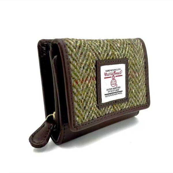 Harris Tweed Trifold Purse In Country Green