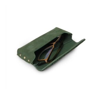 Harris Tweed Leather Glasses Case Dark Green Herringbone