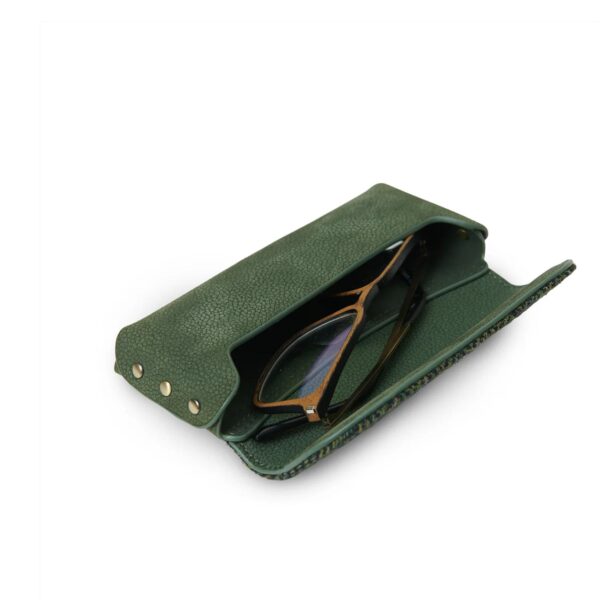 Harris Tweed Leather Glasses Case Dark Green Herringbone