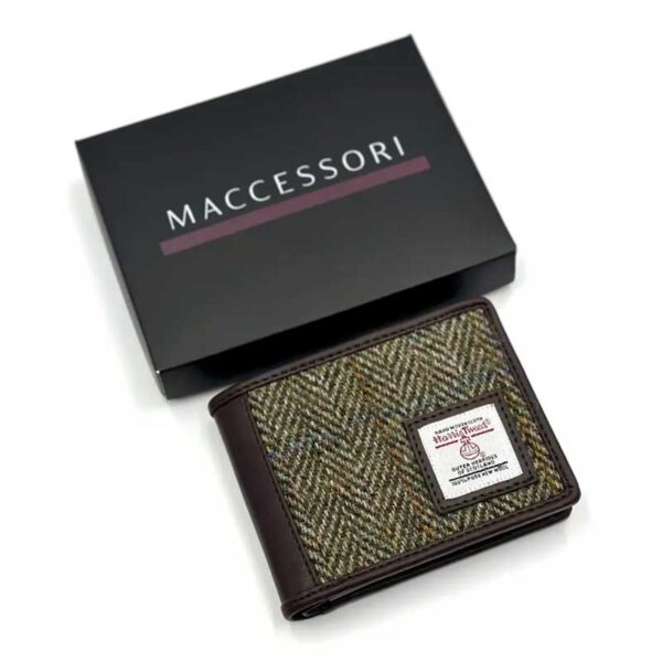 Harris Tweed Bifold Coin Wallet In Country Green