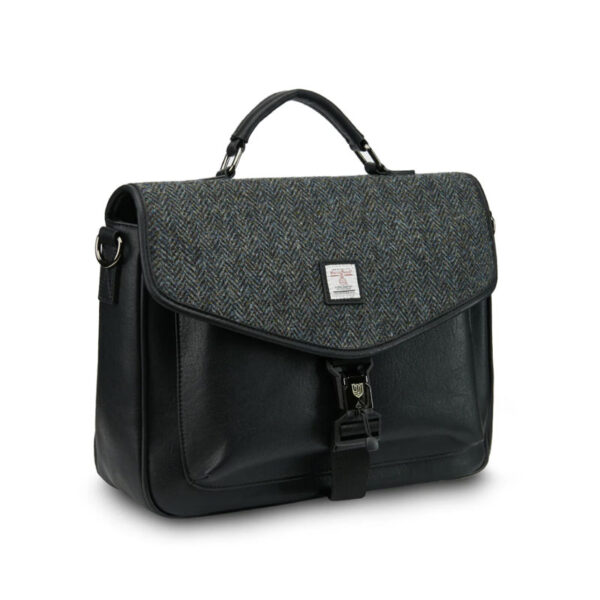 Harris Tweed The Laptop Satchel, Black Grey Herringbone