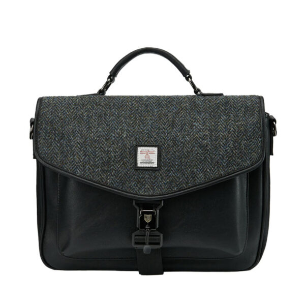 Harris Tweed The Laptop Satchel, Black Grey Herringbone