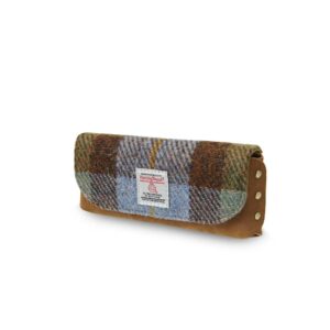 Harris Tweed Leather Glasses Case Chestnut Blue Tartan