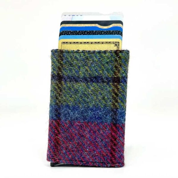 Harris Tweed Pop Up Card Holder In Blue/Pink Check