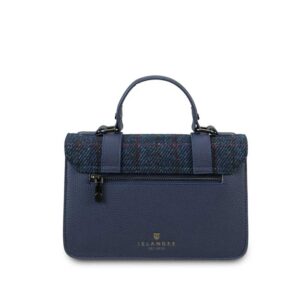 Harris Tweed Clutch, The Leather Medium Satchel, Islander, Navy Overcheck