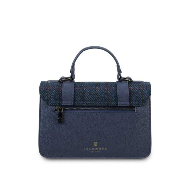 Harris Tweed Clutch, The Leather Medium Satchel, Islander, Navy Overcheck